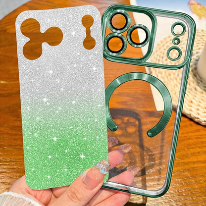 Hython for iPhone 17 Pro Max Case Glitter Clear Magnetic Phone Cases [Compatible with MagSafe] Full Camera Lens Protector Sparkle Luxury Plating Slim Shockproof Protective Cover Women, Gradient Green