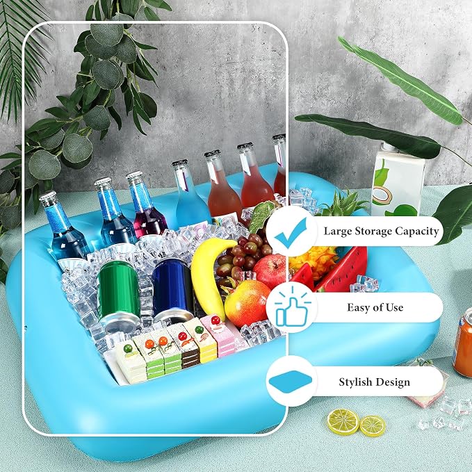 FillTouch Rectangular Inflatable Serving Bar Floating Drink Holder for Pool Inflatable Cup Holders Hot Tub Accessories, Adults Swimming Fun Drink Floats for Swimming Pool Party(Blue)