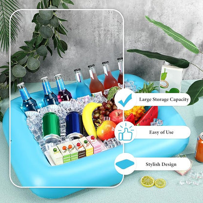 FillTouch Rectangular Inflatable Serving Bar Floating Drink Holder for Pool Inflatable Cup Holders Hot Tub Accessories, Adults Swimming Fun Drink Floats for Swimming Pool Party(Blue)