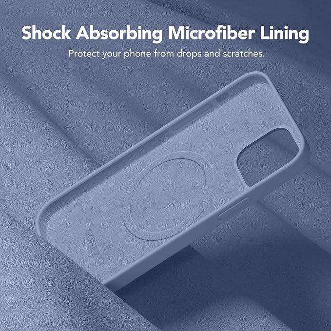 GONEZ Magnetic for iPhone 12 Case / 12 Pro Case, Compatible with MagSafe, [Screen Protector + Camera Lens Protector], Silicone Shockproof Anti-Scratch Protective Phone Case 6.1 inch, Lavender Gray