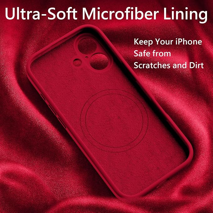 FireNova Magnetic for iPhone 17 Case, Compatible with MagSafe, [Integrated Silicone Camera Control Button] [Camera Protection] Anti-Scratch Microfiber Lining Phone Case, 6.3", Deep Red