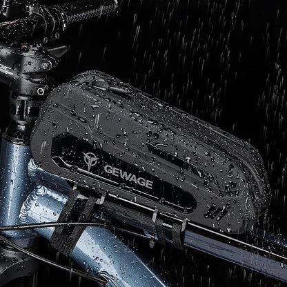 GEWAGE Bike Bag Bicycle Front Frame Bag Bike Phone Holder Bike Phone Bag Top Tube Bag Handlebar Bags Bike Accessories for Mountain Road Bike, Black