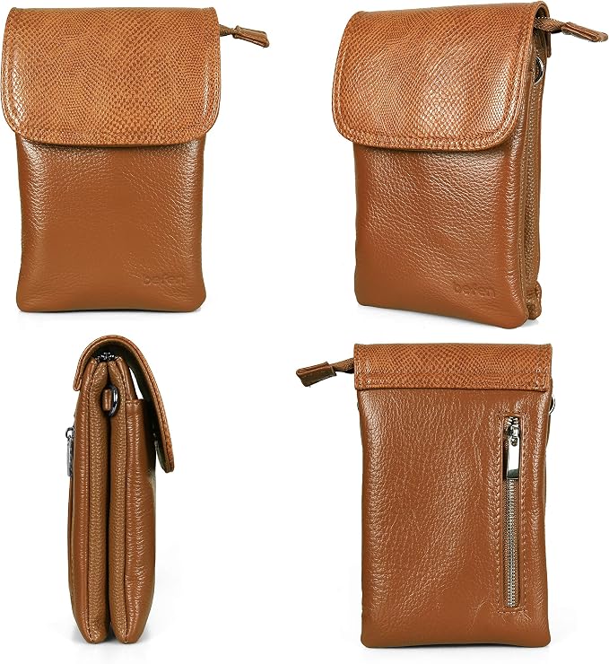 befen Genuine Leather Small Crossbody Bags for Women Cell Phone Bag Cross Body Purses,Silver Zipper