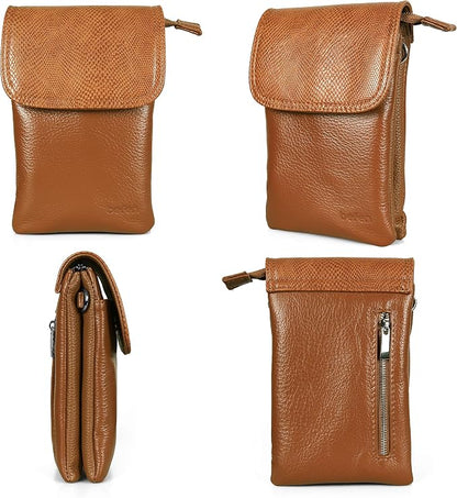 befen Genuine Leather Small Crossbody Bags for Women Cell Phone Bag Cross Body Purses,Silver Zipper
