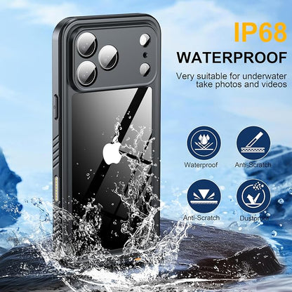 ANTSHARE for iPhone 17 Pro Max Case, IP68 Waterproof Shockproof Case, [Built-in Screen Protector] - 12 FT Military Dropproof - Full Body Heavy Duty Rugged Phone Cover 6.9 inches - Pink/Clear