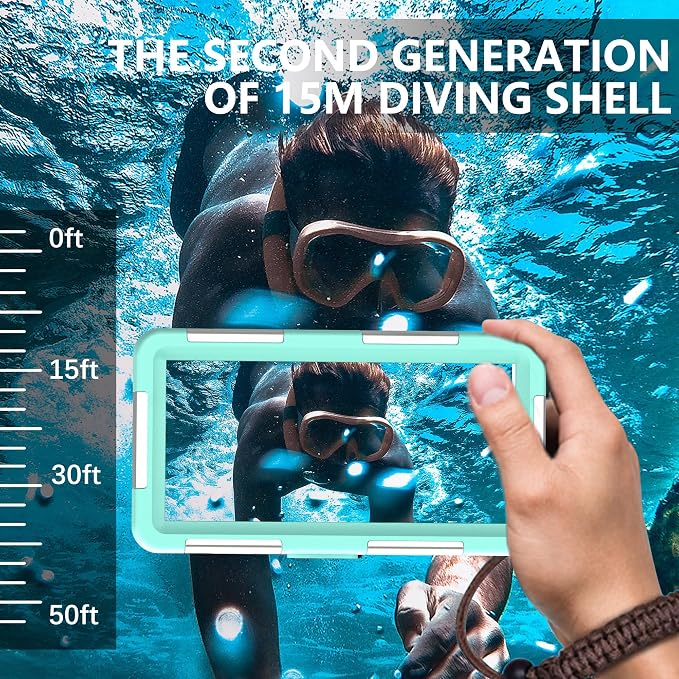 𝟐𝟎𝟐6 Underwater Snorkeling Diving Phone Case for iPhone 17/16/15/14/13/12/11 Pro Max/XR/XS/X Galaxy S8/S9/S10, 50ft/15m Professional Scuba Dive Waterproof, Grass Blue