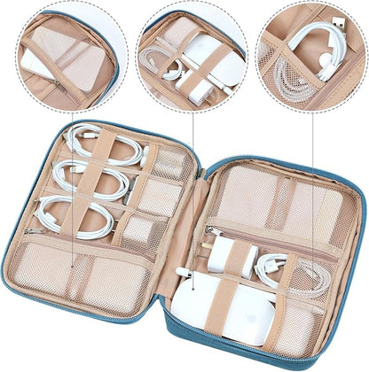 NISHEL Travel Cord Organizer, Electronic Cable Accessories Storage Bag | Bag for chargers, cables, phones, hard drives, USB devices and SD cards, ideal for travel and daily use, Lake-Blue