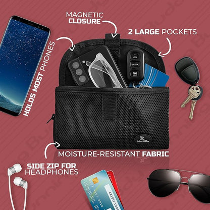 Running Buddy Fanny Pack Waist Bag - Magnetic Closure Workout Belt - Water-Resistant Pocket for Belt Bag Essentials - Side-Zipper Headphone Port for Fanny Packs for Women - XXL, Black, 7 x 4 in