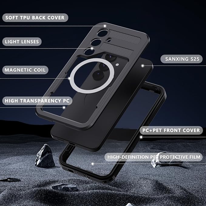 Compatible with Samsung Galaxy S25 Case Waterproof,Built-in Lens & Screen Protector,Military Grade Shockproof Full Body Protection Rugged Case for Galaxy S25 6.2 inches(Black)