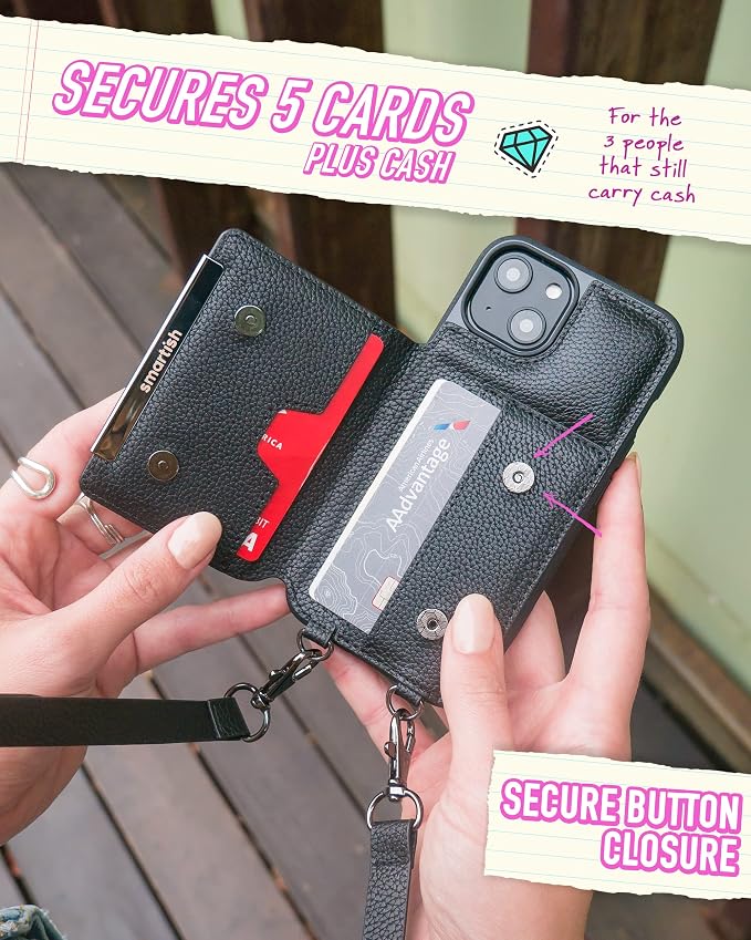 Smartish iPhone 14 Crossbody Wallet Case - Dancing Queen [Purse/Clutch with Detachable Strap & Wristlet] Protective Cover with Credit Card Holder - Lemon Party