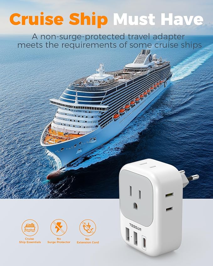 TESSAN 2 Pack European Travel Plug Adapter, Europe Power Converter