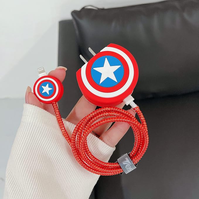 3D Cute Cartoon Charger Protector Case - Compatible for Apple 20W USB-C Power Adapter and Lightning Cable, No.17(4 in1)
