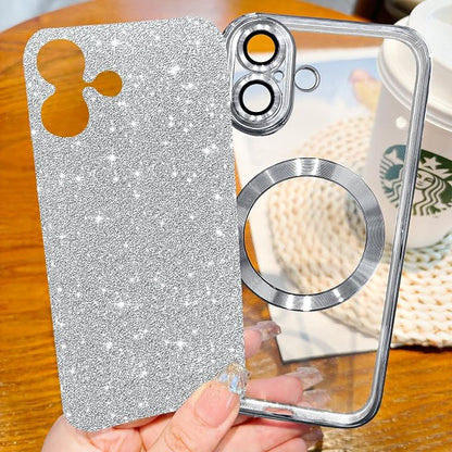 Hython for iPhone 17 Case Glitter Clear Magnetic Phone Cases [Compatible with MagSafe] Full Camera Lens Protector Sparkle Luxury Plating Slim Shockproof Protective Cover Women, Silver