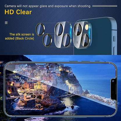 UniqueMe [3 Pack] for iPhone 13 / iPhone 13 Mini Camera Lens Protector, Tempered Glass [Case Friendly][New Version][Scratch-Resistant][Easy Installation] - Black Circle