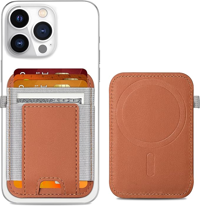 ExtreLife For Magsafe Wallet, Stronger Magnetic Wallet for iPhone 17/16/15/14/13/12 Series, Magnetic Card Holder with 2 Card Slots, Vegan Leather, Max 7 Cards, Slim, Brown