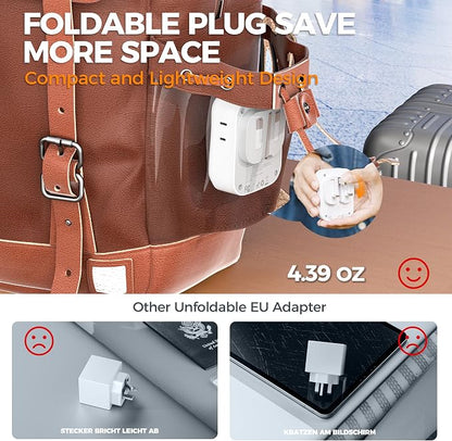 TESSAN UK Adapters for Travel, US to UK Ireland Plug Adapter 20W, Foldable | Power Adaptor, 4 Outlets 3 USB(PD 20W 1 USB C), Type G for USA to Scotland London England Hongkong Dubai Irish