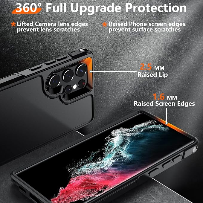 Temdan [Heavy Shockproof for Samsung Galaxy S22 Ultra Case,with 2 Pack [Soft Screen Protector + Camera Lens Protector] [12 FT Military Grade Drop Protection] Tough Rugged Full-Body Protection