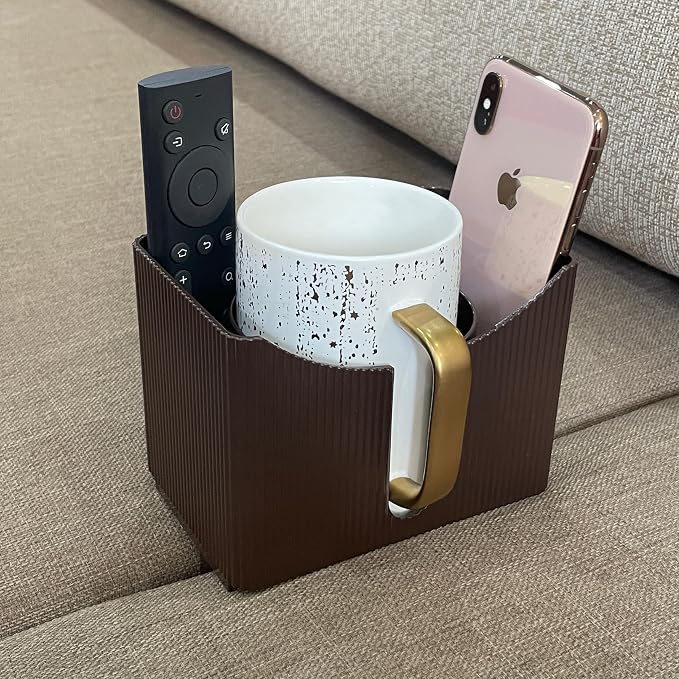 Couch Anti-Spill Drink Holder Tray, Couch Seat Cushion Cup Beverage Holder for Cups, Mugs, Bottles, Cans (Brown)