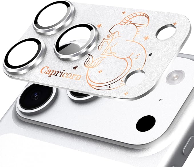 Compatible for iPhone 17 Pro Max Camera Lens Protector, Capricorn Pattern, Drop Protection, Anti Scratch Full-Coverage, AR 360-Degree Protection, Camera Transmfttance HD, Easy Installation, Silver