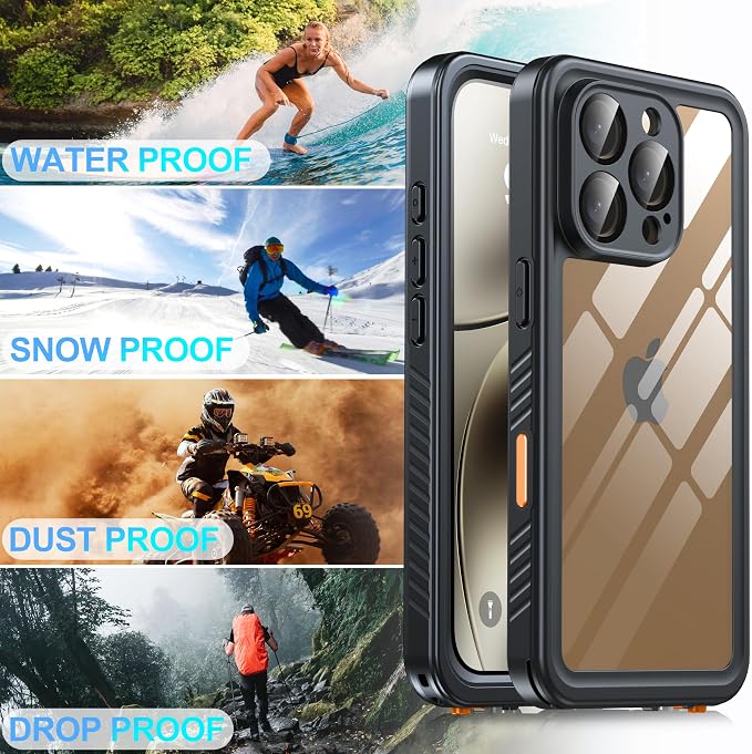 for iPhone 16 Pro Case Waterproof, Built-in Privacy Screen & HD Screen Double Front Frame [IP68 Underwater] Shockproof Dustproof Full Body Protection iPhone 16 Pro Phone Case Black