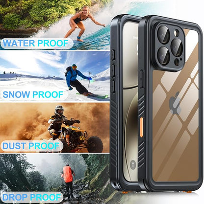 for iPhone 16 Pro Case Waterproof, Built-in Privacy Screen & HD Screen Double Front Frame [IP68 Underwater] Shockproof Dustproof Full Body Protection iPhone 16 Pro Phone Case Black