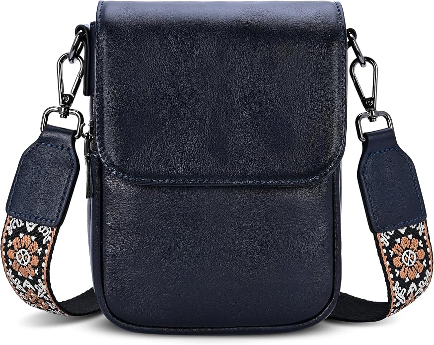 HESHE Leather Small Crossbody Bags for Women RFID Blocking Cell Phone Purse Anti-Theft Travel Bag with wide Straps