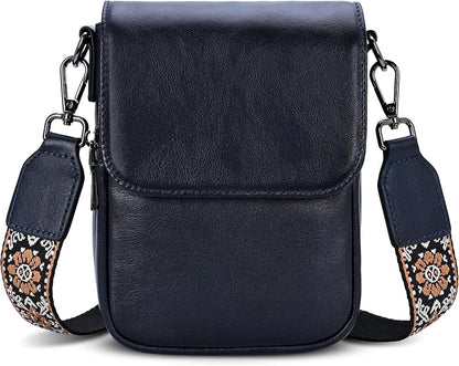 HESHE Leather Small Crossbody Bags for Women RFID Blocking Cell Phone Purse Anti-Theft Travel Bag with wide Straps