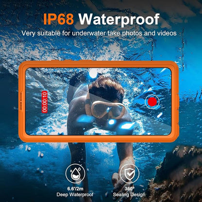 GOLDJU for Samsung Galaxy S26 Ultra Case Waterproof, S26 Ultra Case with Built-in Screen & Lens Protector, Shockproof Full Body Protection Phone Case, Compatible with MagSafe/Wireless Charging, Orange