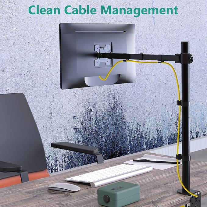WALI Monitor Arm Mount for Desk, Single Extra Tall Computer Desk Mount, Monitor Bracket Mount Stand Single, up to 32 inch, 22 lbs (M001XL), Black