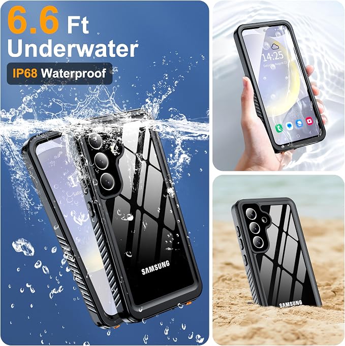 for Samsung Galaxy S25 Case, IP68 Waterproof with Built-in Screen&Lens Protector [14FT Military Shockproof] Full Body Heavy Duty Protective Phone Case for S25 5G, Black