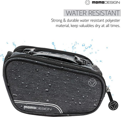 MOMO Design Bike TTB03 Double Top Tube Bag, Horizontal/Vertical View Phone-Holder, Reflective Piping, Water Resistant, Universal Fit, 1.25L Capacity