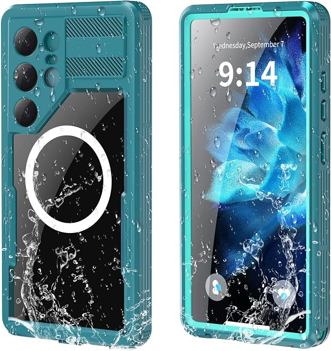 Omio for Galaxy S25 Ultra Waterproof Case Compatible with MagSafe, Magnetic Waterproof Full Body IP68 Underwater Case Built-in Screen Protector Military Grade Shockproof Case for Men Women Teal