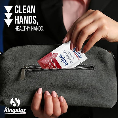 Hand Sanitizing Wipes Travel Size by Singular Wipes –100ct Individually Wrapped | Fragrance-Free, Moisturizing, 70% Isopropyl Alcohol Wipes | Travel, Home, Office, Daily Use