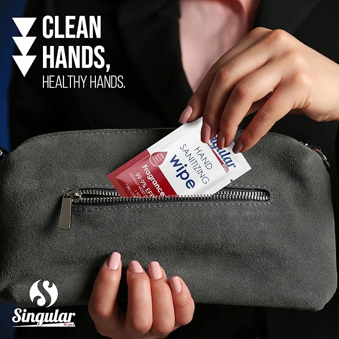 Hand Sanitizing Wipes Travel Size by Singular Wipes –30ct Individually Wrapped | Fragrance-Free, Moisturizing, 70% Isopropyl Alcohol Wipes | Travel, Home, Office, Daily Use