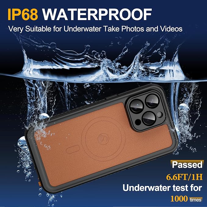 GOLDJU 2025 New Designed for iPhone 15 Pro Max Leather Case Waterproof, [Built-in Screen Protector, ][Compatible with MagSafe] Full Body Shockproof Protective Cover for iPhone 15 Pro Max 6.7''- Brown