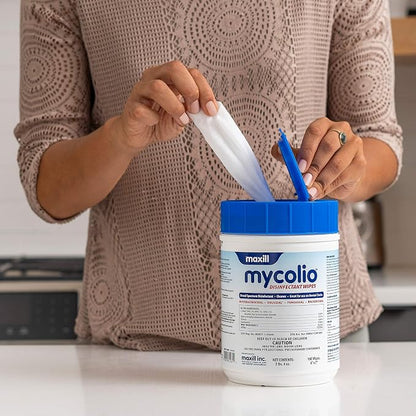 Mycolio Hospital Grade Disinfectant Wipes - 6" x 7" - Disinfecting Antibacterial Sanitizing Cleaning Wipes - 1 Canister + 2 Refill Pouch