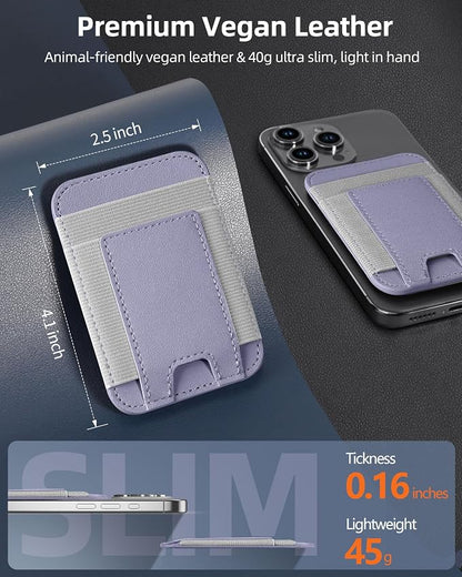 Upgraded for Magsafe Wallet, Strongest Magnetic Wallet, for iPhone Magsafe Walle t with 2 Card Slots, Magnetic Card Holder for iPhone 17/16/15/14/13/12 Series, Vegan Leather, Fit 7 Cards, Light Purple
