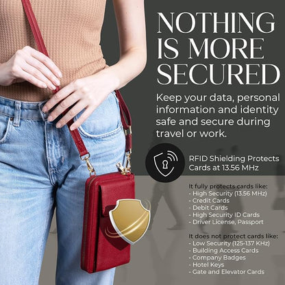 BULL GUARD Crossbody Leather Wallet Phone Purse, Anti Theft and RFID Blocking, Elegant Design for Travel