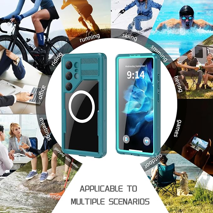 Omio for Galaxy S25 Ultra Waterproof Case Compatible with MagSafe, Magnetic Waterproof Full Body IP68 Underwater Case Built-in Screen Protector Military Grade Shockproof Case for Men Women Teal