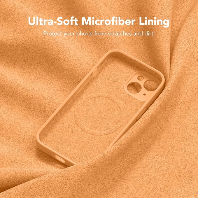 Magnetic for iPhone 15 Case, Compatible with MagSafe, [Screen Protector + Full Camera Protection], Silicone Shockproof Anti-Scratch Protective Phone Case for iPhone 15 6.1", Cantaloupe