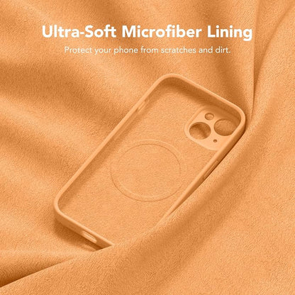 Magnetic for iPhone 15 Case, Compatible with MagSafe, [Screen Protector + Full Camera Protection], Silicone Shockproof Anti-Scratch Protective Phone Case for iPhone 15 6.1", Cantaloupe