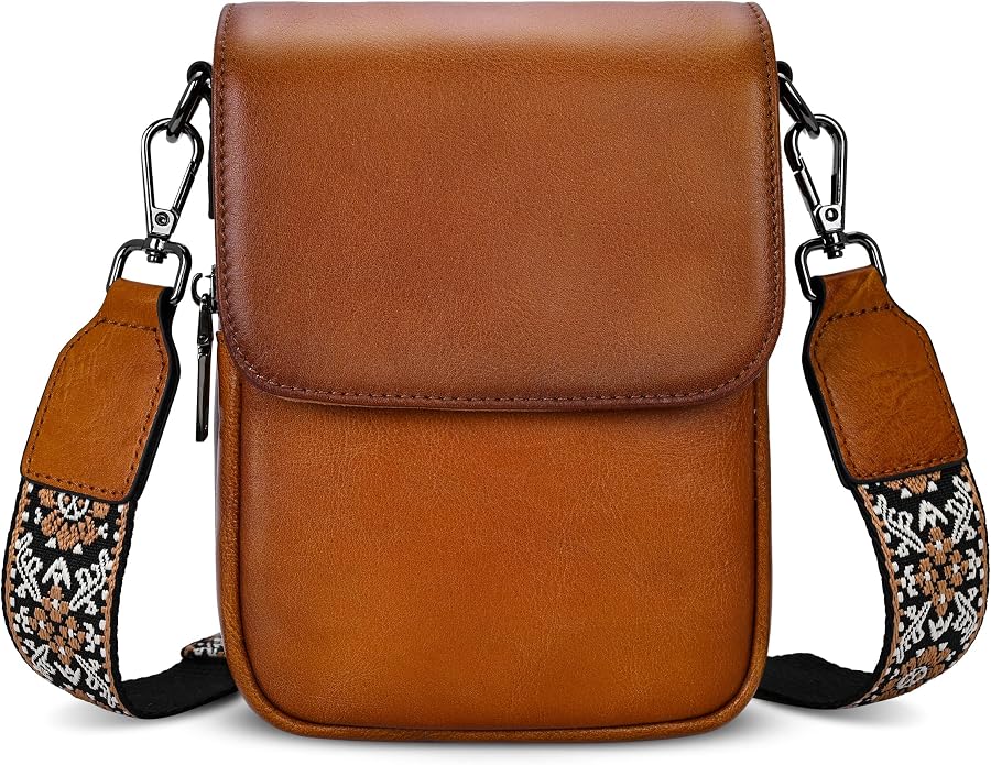 HESHE Leather Small Crossbody Bags for Women RFID Blocking Cell Phone Purse Anti-Theft Travel Bag with wide Straps