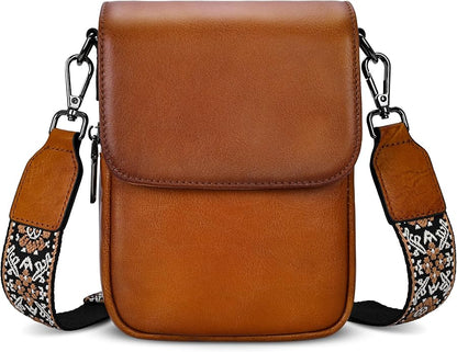 HESHE Leather Small Crossbody Bags for Women RFID Blocking Cell Phone Purse Anti-Theft Travel Bag with wide Straps