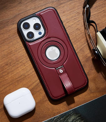 for iPhone 12 Pro Max Leather Case with Stand, Anti-Slip Grip Ring, Fits for MagSafe (Burgundy, iPhone 12 Pro Max)