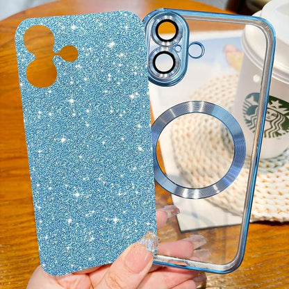 Hython for iPhone 17 Case Glitter Clear Magnetic Phone Cases [Compatible with MagSafe] Full Camera Lens Protector Sparkle Luxury Plating Slim Shockproof Protective Cover Women, Light Blue