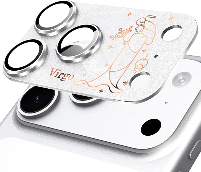 Compatible for iPhone 17 Pro Max Camera Lens Protector, Virgo Pattern, Drop Protection, Anti Scratch Full-Coverage, AR 360-Degree Protection, Camera Transmfttance HD, Easy Installation, Silver