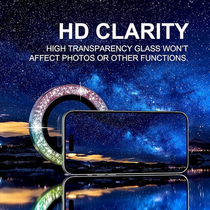 Choiche Compatible for iPhone 17 Pro/iPhone 17 Pro Max Camera Lens Protector Bling, 9H Tempered Glass Camera Cover Screen Protector Metal Ring Decoration Accessories (Glitter-Colorful)