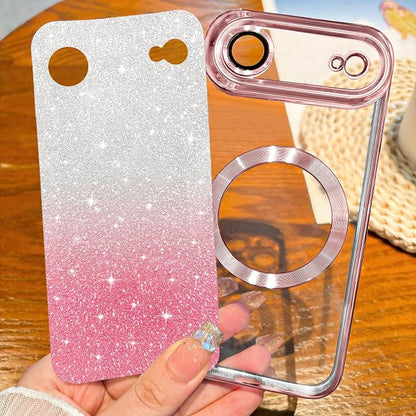Hython for iPhone Air Case Glitter Clear Magnetic Phone Cases [Compatible with MagSafe] Full Camera Lens Protector Sparkle Luxury Plating Slim Shockproof Protective Cover Women, Gradient Pink