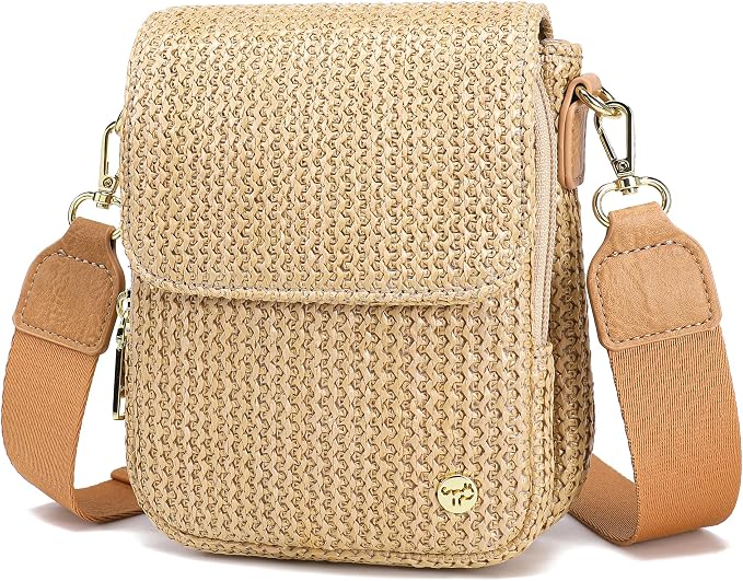 Haytijoe Faux Straw Crossbody Bags for Women Small Summer Purse RFID Woven Phone Bag Travel Beach Hawaiian Essentials Gifts