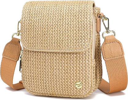 Haytijoe Faux Straw Crossbody Bags for Women Small Summer Purse RFID Woven Phone Bag Travel Beach Hawaiian Essentials Gifts